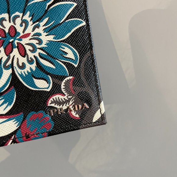 Prada Ramage Nero Saffiano Floral Bifold Wallet - Picture 5 of 7